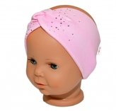 Baby Nellys Hand Made Bavlněná čelenka, dvouvrstvá - sv.růžová s kamínky, 104/116