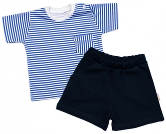 Tričko s kapsičkou, kr. rukáv + kraťásky, 2D, Baby Nellys, bavlna, proužek/granát, vel. 80; 80 (9-12m)