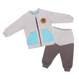 Mamatti Dětská tepláková souprava zapínání na zip Liška - šedá, tm. šedá, vel. 98; 98 (2-3r)