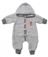 Pletený overálek s kapucí Hand Made STAR, Baby Nellys, šedý; 56/62 (0-3m)