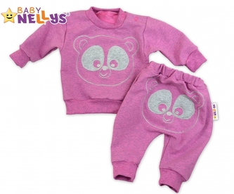Tepláková souprava Baby Nellys - Medvídek - růžový melír, vel. 80; 80 (9-12m)