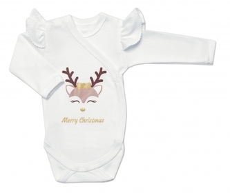 Mamatti Kojenecké body dlouhý rukáv, zapínání bokem, Vánoce s volánkem, ecru/zlatá