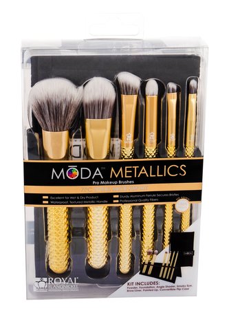 Royal & Langnickel Moda Metallics štětec na pudr 1 ks + štětec na makeup 1 ks + štětec na stíny 1 ks + štětec na kouř. líčení 1 ks + štětec na obočí 1 ks + štětec na rty 1 ks + pouzdro