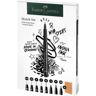 Popisovače a skicář Faber-Castell Pitt Artist Pen - sada 8+1 ks, různé hroty, černý