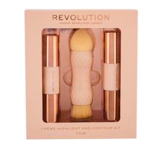 Makeup Revolution London Creme Highlight And Contour konturovací tyčinka 3,5g + rozjasňovač 3,5g + 1ks houbička a štětec 2v1