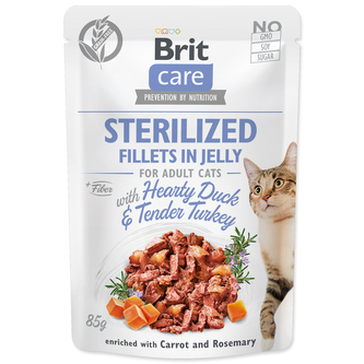 Kapsička BRIT Care Cat Pouch STERILIZED - Hearty Duck & Tender Turkey in Jelly