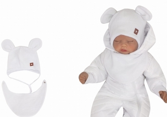 Z&Z Dvouvrstvá pletená čepice na zavazování s šátkem 2v1, Méďa - bílá