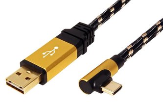 Kabel USB 2.0 kabel, oboustranný USB A(M) - USB C(M) lomený (90°) 1,8m