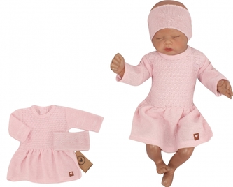 Z&Z 2-dílná soupravička pletené šaty s čelenkou - růžové, vel. 62; 62 (2-3m)