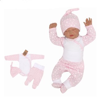 Z&Z 3-dílná soupravička body, polodupačky a čepička Hvězdičky  - růžová, vel. 62; 62 (2-3m)