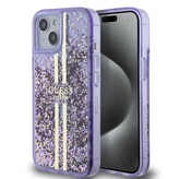 Guess PC/TPU Liquid Glitter Gold Stripe Zadní Kryt pro iPhone 15 Purple