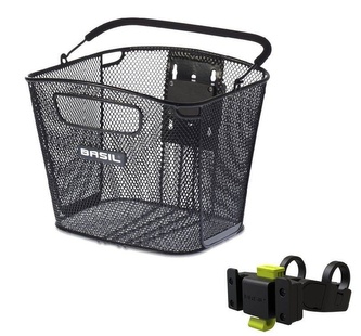 koš BASIL Bolt na řidítka drátěný černý s držákem