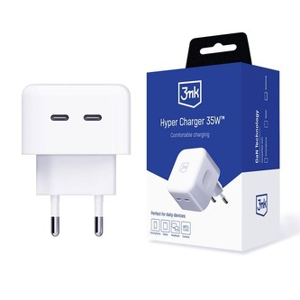 3mk cestovní nabíječka Hyper Charger 35W, GaN, 2x USB-C (PD), bílá