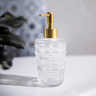 Dávkovač mýdla | MONSATO | průhledné sklo | 8X8X17,8 cm | 866673 Homla