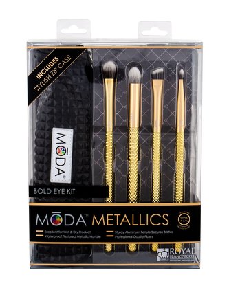 Royal & Langnickel Moda Metallics štětec na oční stíny 1 ks + štětec na oční kontury 1 ks + štětec na linku 1 ks + štětec na obočí 1 ks + cestovní pouzdro