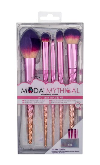 Royal & Langnickel Moda Mythical štětec na tvářenku 1 ks + štětec na make-up 1 ks + štetec na oční stíny 1 ks + štětec na oční kontury 1 ks + štětec na obočí 1 ks + cestovní pouzdro