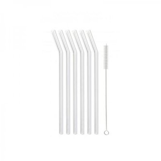 Vialli Design Skleněné brčko transparentní, zahnuté 230 mm, 6 ks +  kartáček, 6629