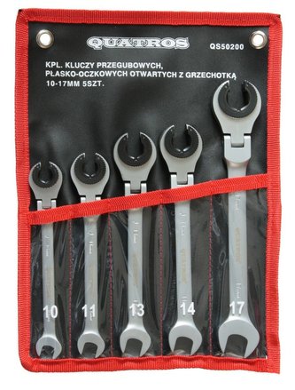 Očkoploché kloubové klíče s ráčnou na převlečné matice, 10 - 17 mm, 5 ks QUATROS Očkoploché kloubové klíče s ráčnou na převlečné matice, 10 - 17 mm, 5 ks QUATROS