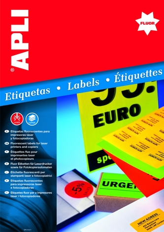 APLI univerzální etikety fluo, 210 x 297 mm, zelené