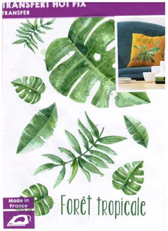 Samolepka na textil, zažehlovací, 19x28 cm, motiv FEUILLES TROPICALES,LISTY, barevná