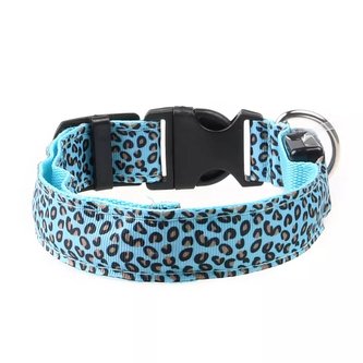 LED Obojek pro psa vzor Leopard /Modrá M