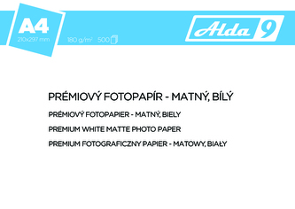 Fotopapír A4 180 g/m2, premium matný, bílý, 500 listů