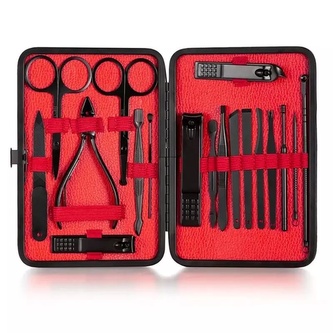 Manikúrní sada pánská De-luxe 18 ks / černá-červená