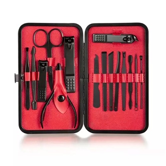 Manikúrní sada pánská De-luxe 15 ks / černá-červená