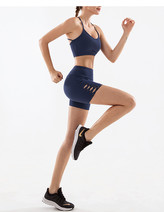 Dámské sportovní kraťasy s vysokým pasem vykrojené, tmavě modrá XL
