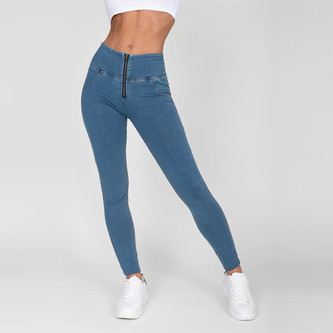 Push-Up legíny Melody, Light Blue Jeans, Žlutě prošívané, VP L