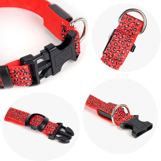LED Obojek pro psa vzor Leopard /Červená L