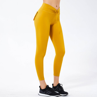Sportovní legíny s vázáním, žlutá XL