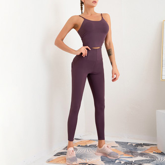 Push-Up sportovní set s vysokým pasem, tmavě fialová XL