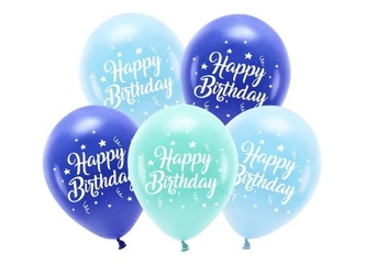 Latexové balonky modré Happy Birthday 26 cm - 5 ks