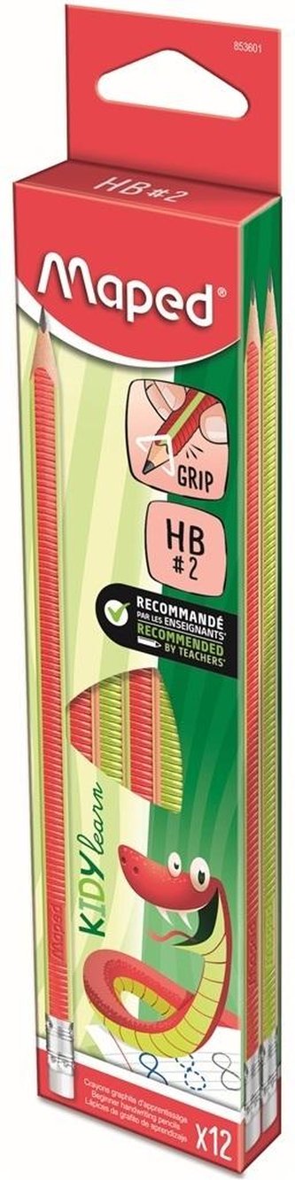 Ołówek z gumką Kidy Learn Grip HB (12szt) MAPED Ołówek z gumką Kidy Learn Grip HB (12szt) MAPED