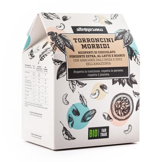 AltroMercato Bio nugátky Torroncini v třídruhové čokoládě v krabičce, 180 g