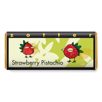 Zotter Bio plněná mléčná čokoláda Jahodové pistácie, 70 g