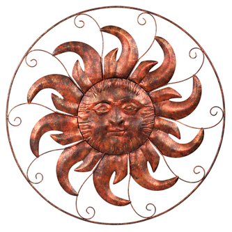 Slunce, kovová nástěnná dekorace.