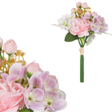 Hortenzie a kamélie v pugetu, růžová barva.