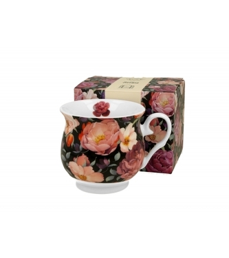 Porcelánový hrnek buclák  Spring Roses Black 500 ml v dárkové krabičce