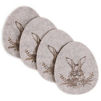 Velikonoční prostírání pod hrníčky sada 4 ks | SAGRES | s králíkem béžová | 11x9 cm | 884455 Homla