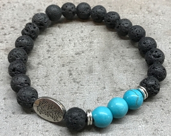 Náramek lávový kámen, Tyrkys a list