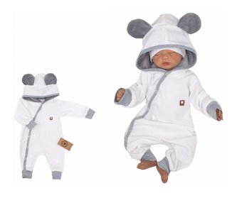 Z&Z Velurový kojenecký overálek s kapucí a oušky - bílo,šedý, vel. 62; 62 (2-3m)