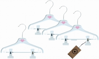 Z&Z Sada 4 ks dětských věšáků, Srdíčko - bílo/růžové