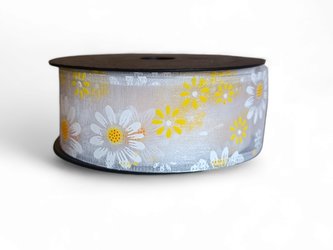 Stuha s potiskem květu 4cm světle žlutá