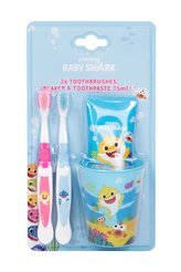 Pinkfong Baby Shark zubní kartáček 2 ks + zubní pasta 75 ml + kelímek na zubní kartáček