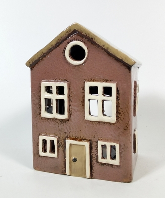 Keramický domek na čajovou svíčku, tmavě hnědý 16x12x8,5 cm