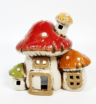 Keramická muchomůrka na čajovou svíčku, červená 15,5x17x12 cm