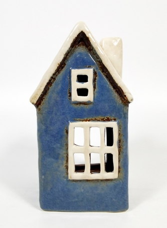 Keramický domek na čajovou svíčku, tmavě modrý 15,5x8,5x8,5 cm