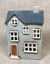 Keramický domek na čajovou svíčku, šedý 18,5x13,5x8 cm